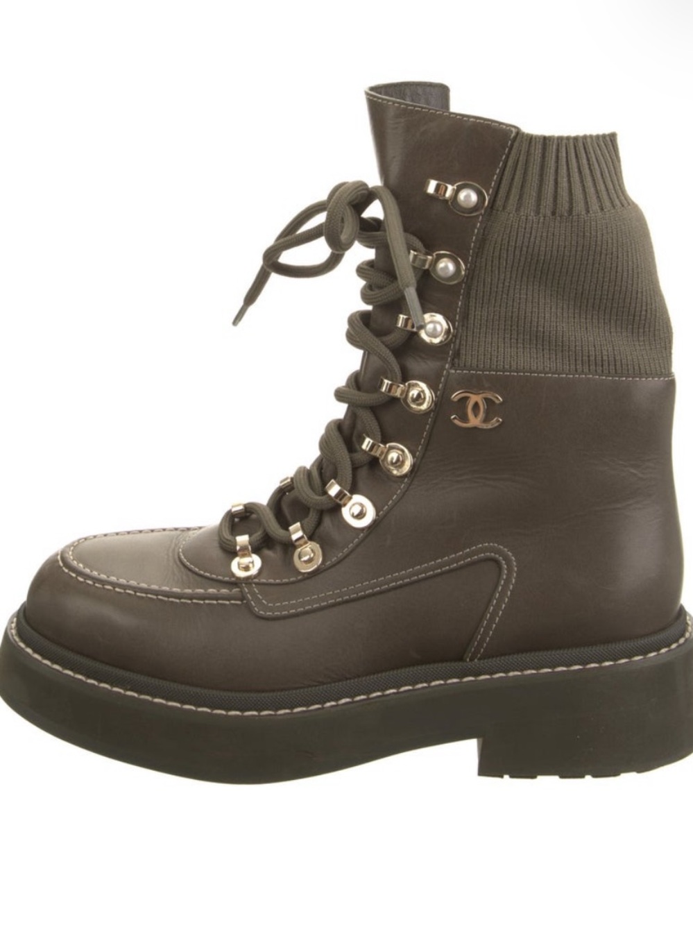 CHANEL Leather Platform Combat Boots with CC Logo